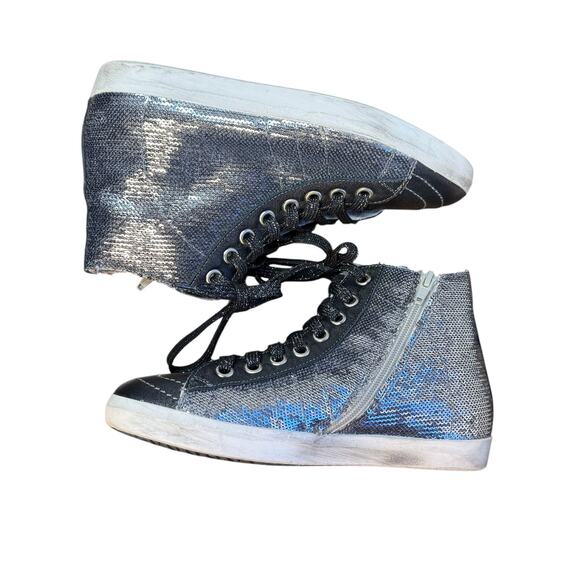 PRIMABASE Forma Women's High Top Silver Sequin Leather Sneakers Size 7.5 - Picture 9 of 12